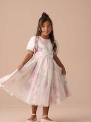 Angel & Rocket Pink Printed Mesh Puff Sleeve Dress - Image 1 of 25