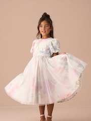Angel & Rocket Pink Printed Mesh Puff Sleeve Dress - Image 19 of 25