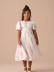 Angel & Rocket Pink Printed Mesh Puff Sleeve Dress - Image 20 of 25