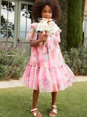 Angel & Rocket Pink Printed Tulle Dress - Image 6 of 19