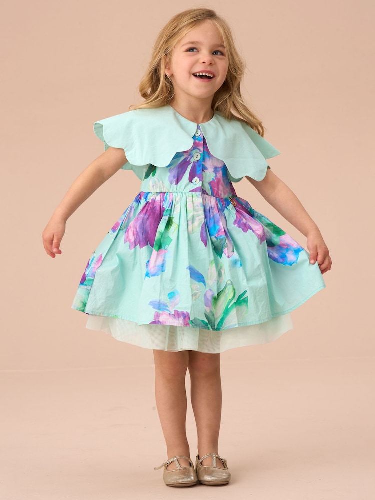 Angel & Rocket Green Sybil Mint Scalloped Collar 100% Cotton Dress with Print Bloomer - Image 5 of 5 Angel & Rocket Green Sybil Mint Scalloped Collar 100% Cotton Dress with Print Bloomer - Image 5 of 5