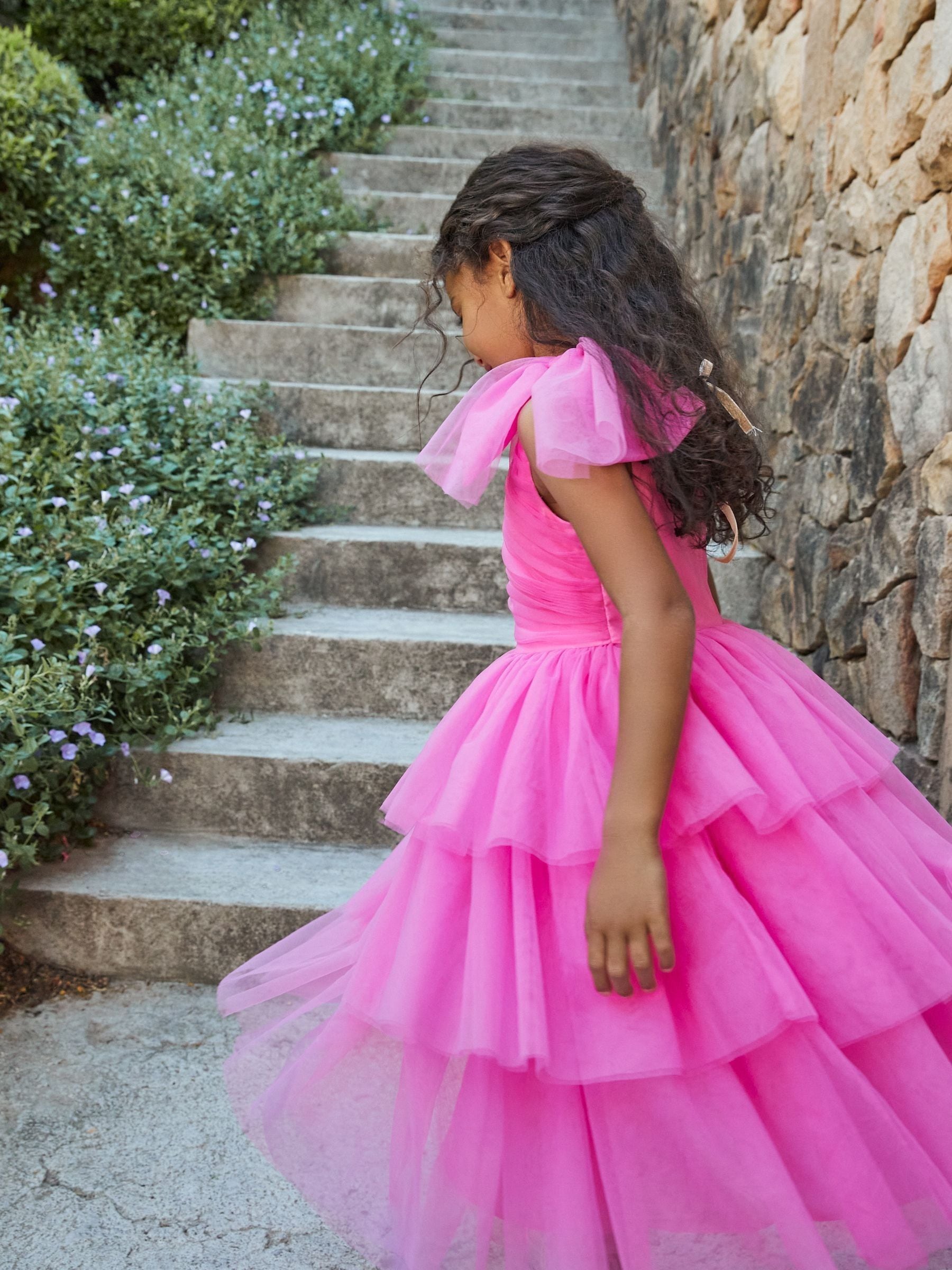 Buy Angel & Rocket Pink Sienna Bow Tiered Mesh Dress from