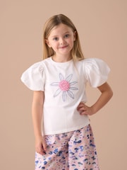 Angel & Rocket White Daisy Pleat Sleeve Top - Image 1 of 6