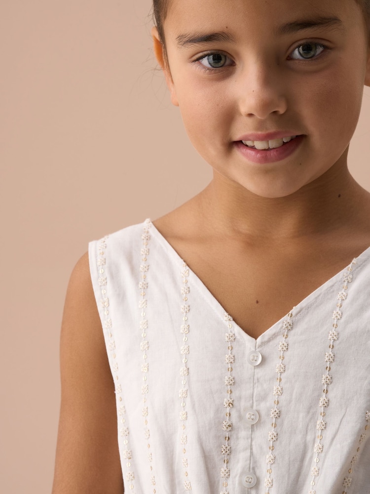 Angel & Rocket White Valentina Sequin Broderie Playsuit - Image 3 of 3