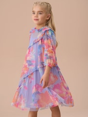 Angel & Rocket Purple Cara Printed Swing Mesh Dress - Image 1 of 5