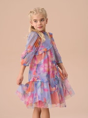 Angel & Rocket Purple Cara Printed Swing Mesh Dress - Image 4 of 5
