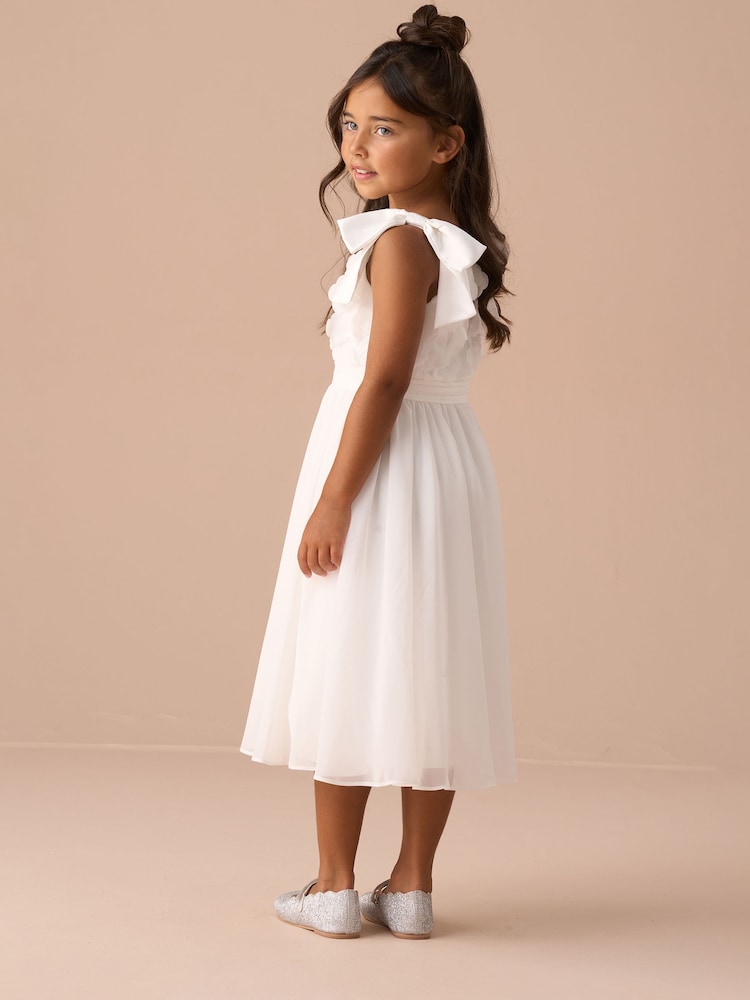 Angel & Rocket White Lara Bow Shoulder Georgette Dress - Image 4 of 8