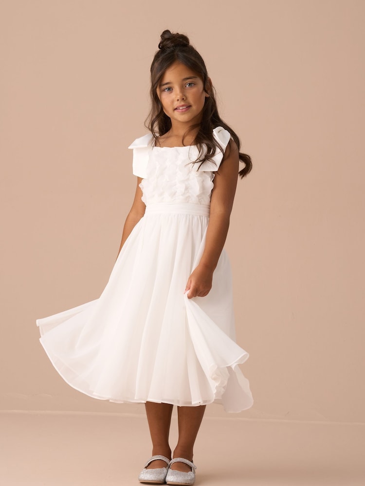 Angel & Rocket White Lara Bow Shoulder Georgette Dress - Image 6 of 8