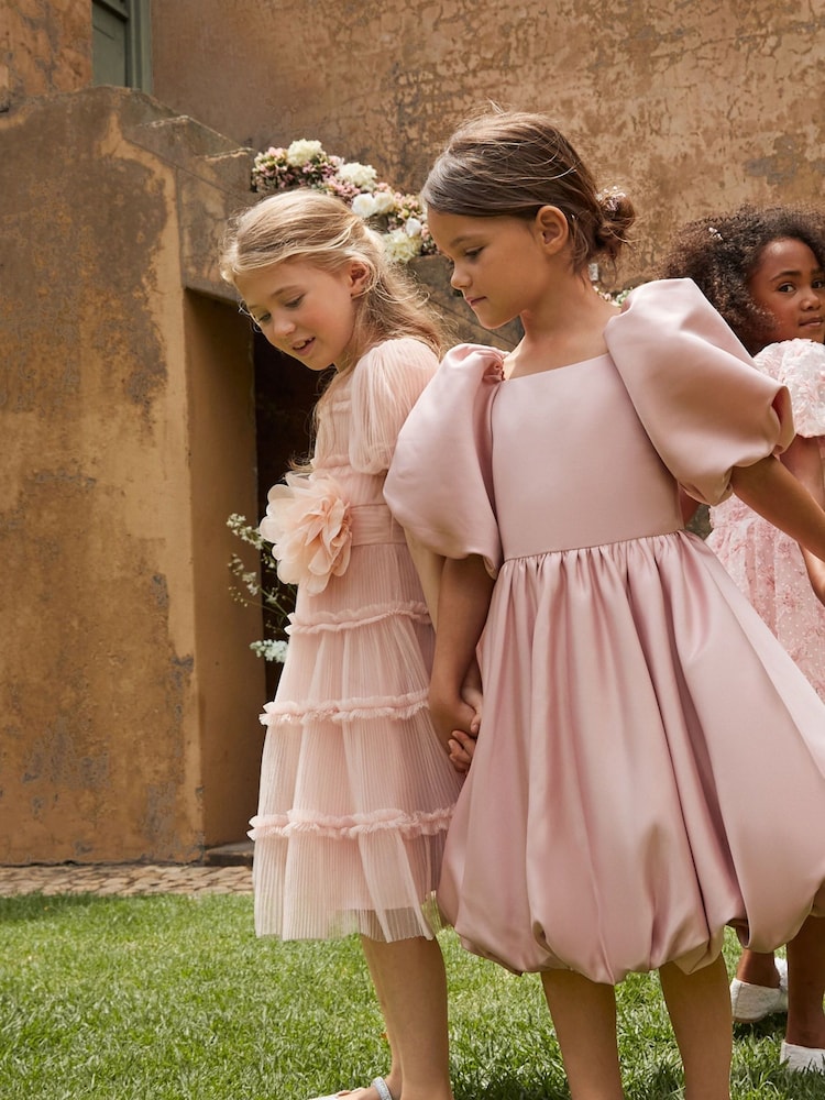 Angel & Rocket Elle Pink Bubble Hem Satin Dress - Image 1 of 15