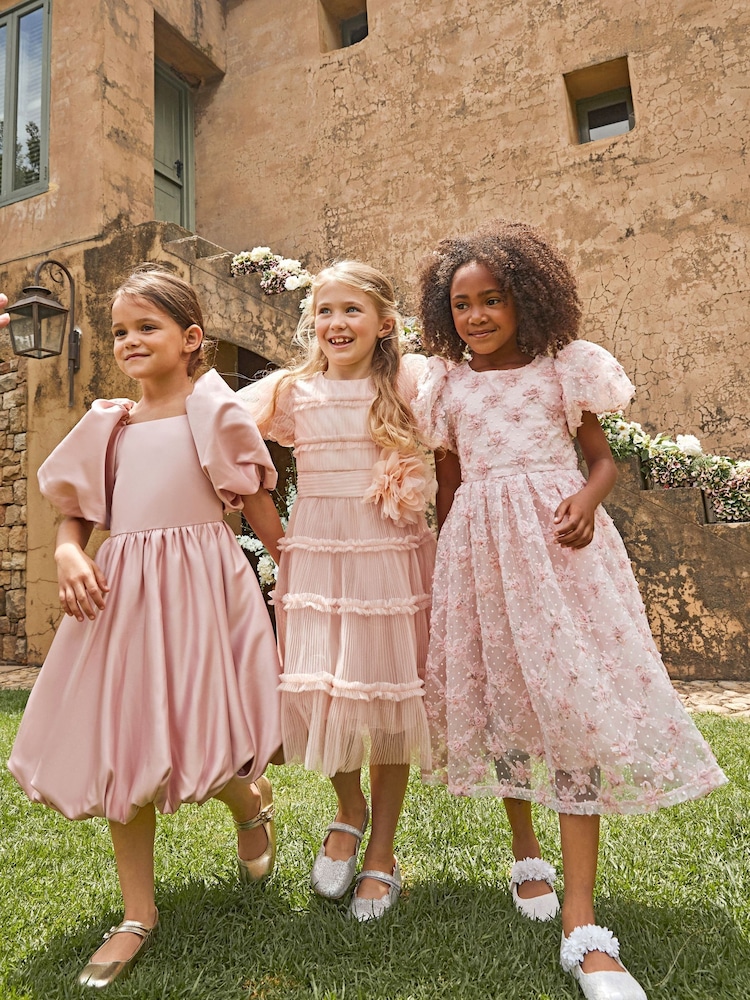 Angel & Rocket Elle Pink Bubble Hem Satin Dress - Image 2 of 15
