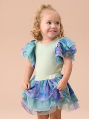 Angel & Rocket Green Lois Mint Floral Tutu And Frill Sleeve Bodysuit Set - Image 1 of 4