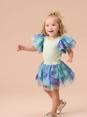 Angel & Rocket Green Lois Mint Floral Tutu And Frill Sleeve Bodysuit Set - Image 4 of 4