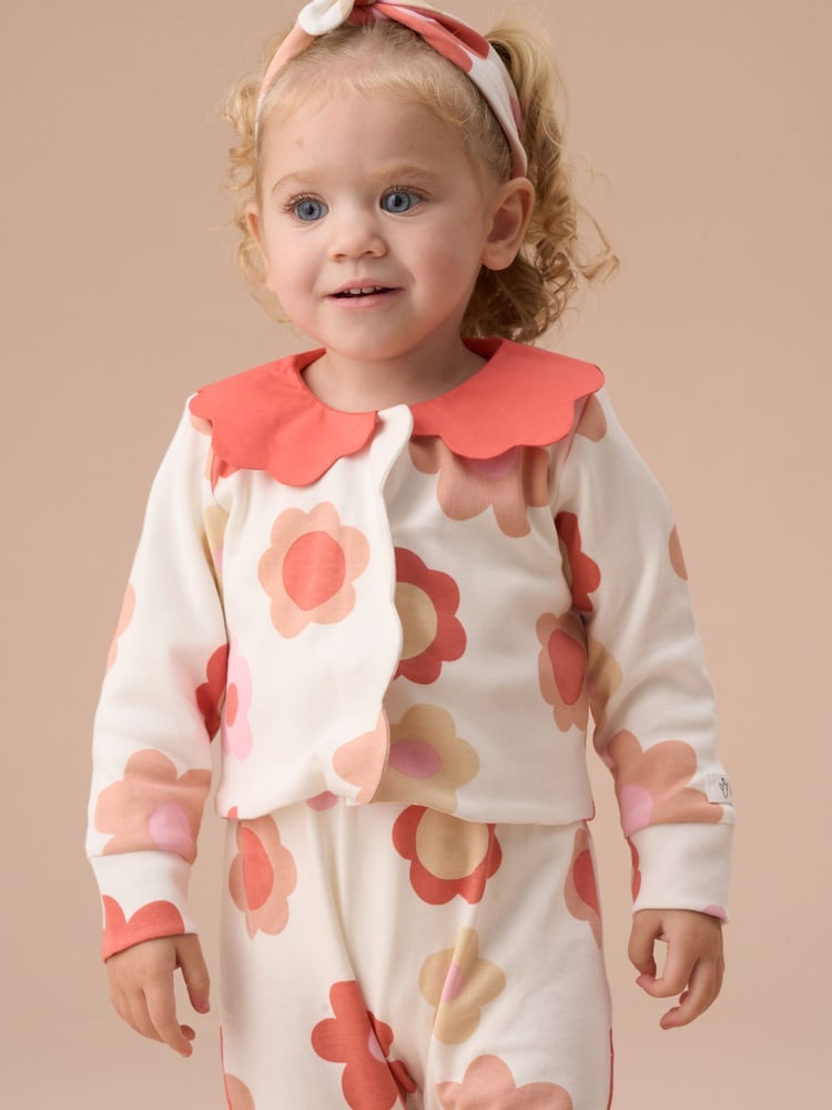 Angel & Rocket Pink Daphne Flower Print Dungaree 3 Pc Set - Image 3 of 7