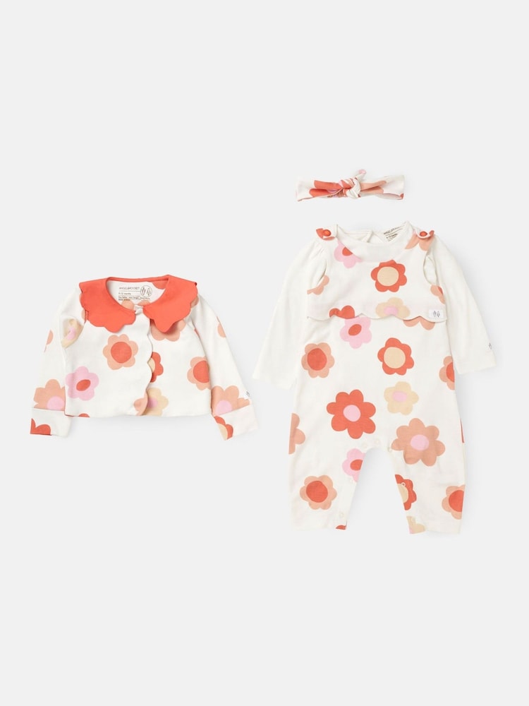Angel & Rocket Pink Daphne Flower Print Dungaree 3 Pc Set - Image 5 of 7