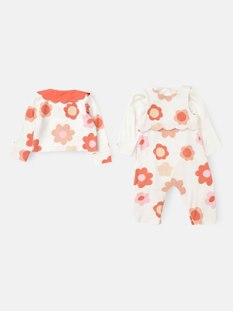 Angel & Rocket Pink Daphne Flower Print Dungaree 3 Pc Set - Image 6 of 7