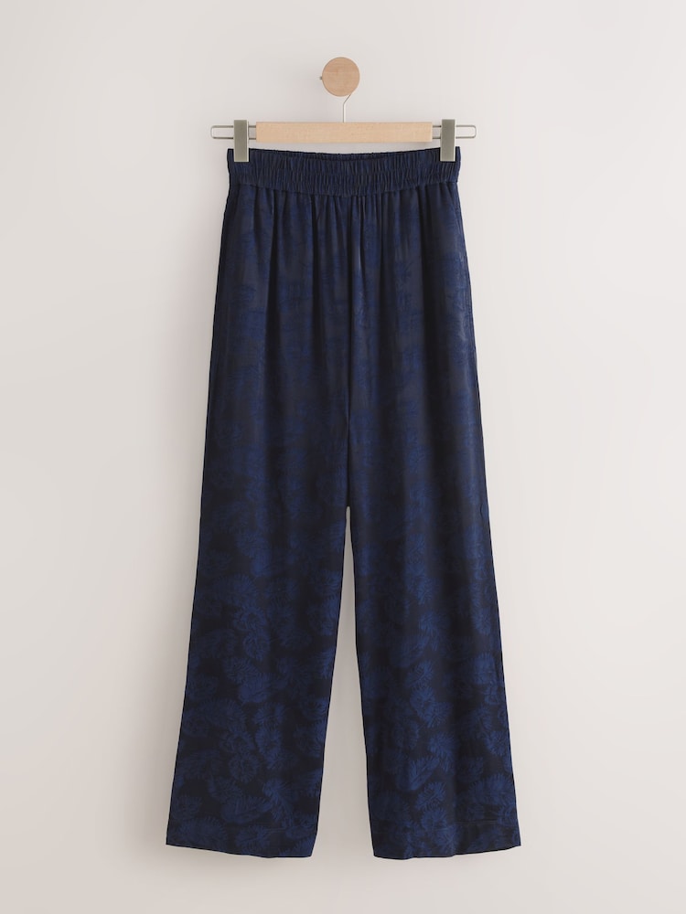 Azul marino - Pantalones de pernera ancha de jacquard de satén - Imagen 1 de 3