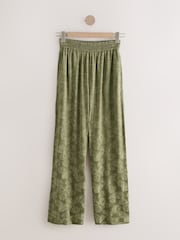 Khaki Green Satin Jacquard Wide Leg Trousers - Image 8 of 10
