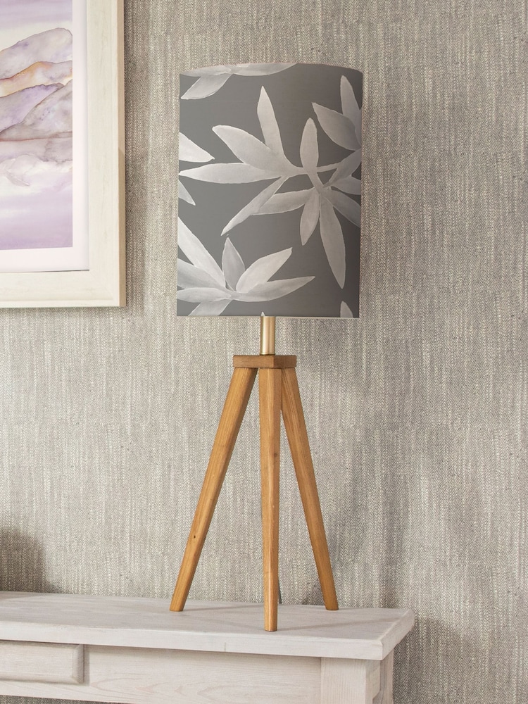 Voyage Maison Brown Aratus Wooden Lamp with Silverwood Floral Shade - Image 1 of 4