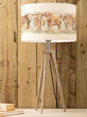 Voyage Maison Grey Aratus Wooden Lamp with Highland Cattle Shade - Image 1 of 3
