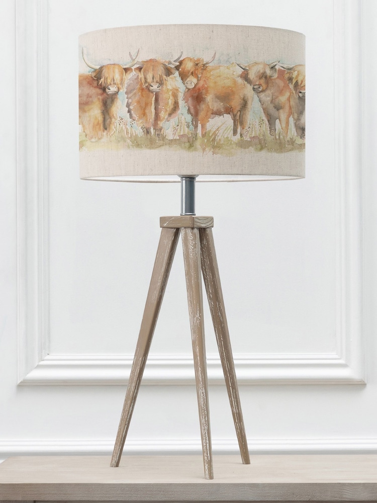 Voyage Maison Grey Aratus Wooden Lamp with Highland Cattle Shade - Image 3 of 3