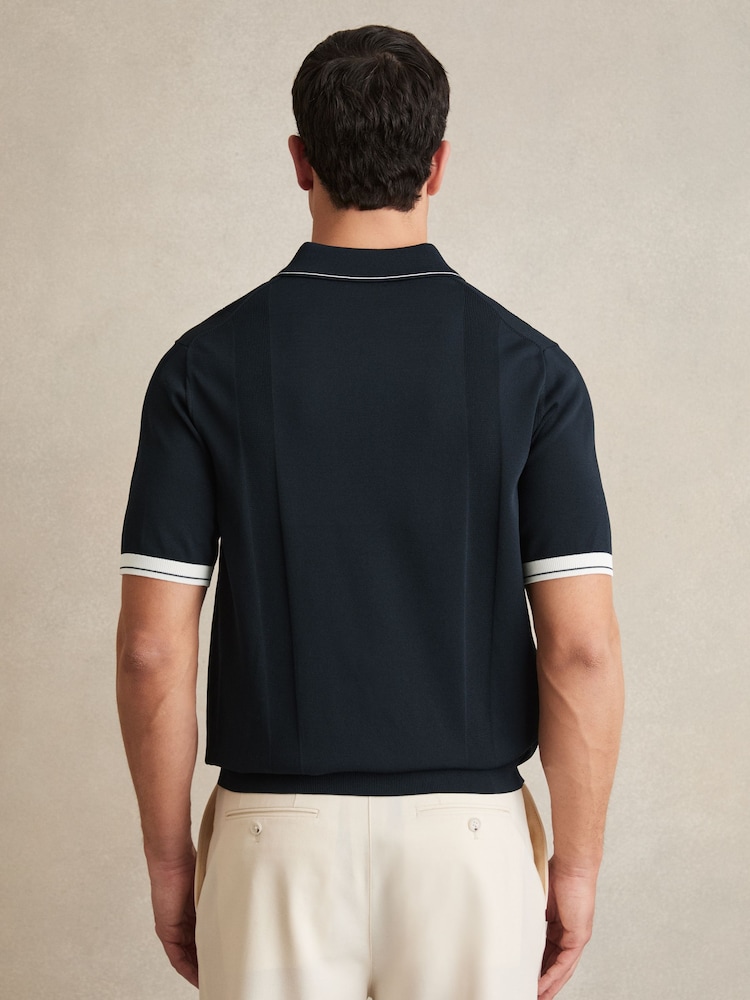 Reiss White/Navy Portman Tipped Knit Polo Shirt - Image 4 of 5