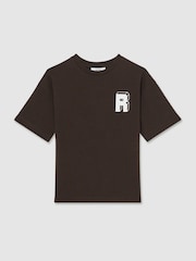 Reiss Chocolate Brown / Off White Manny 13-14 yrs Cotton Block-Logo Oversized T-Shirt - Image 1 of 4
