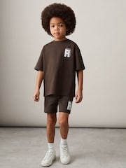Reiss Chocolate Brown / Off White Manny 13-14 yrs Cotton Block-Logo Oversized T-Shirt - Image 2 of 4