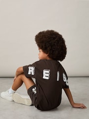 Reiss Chocolate Brown / Off White Manny 13-14 yrs Cotton Block-Logo Oversized T-Shirt - Image 3 of 4