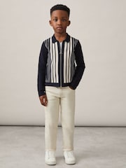 Reiss Navy/White Ambient 3-9 yrs Striped Zip-Through Knit Overshirt - Image 3 of 5