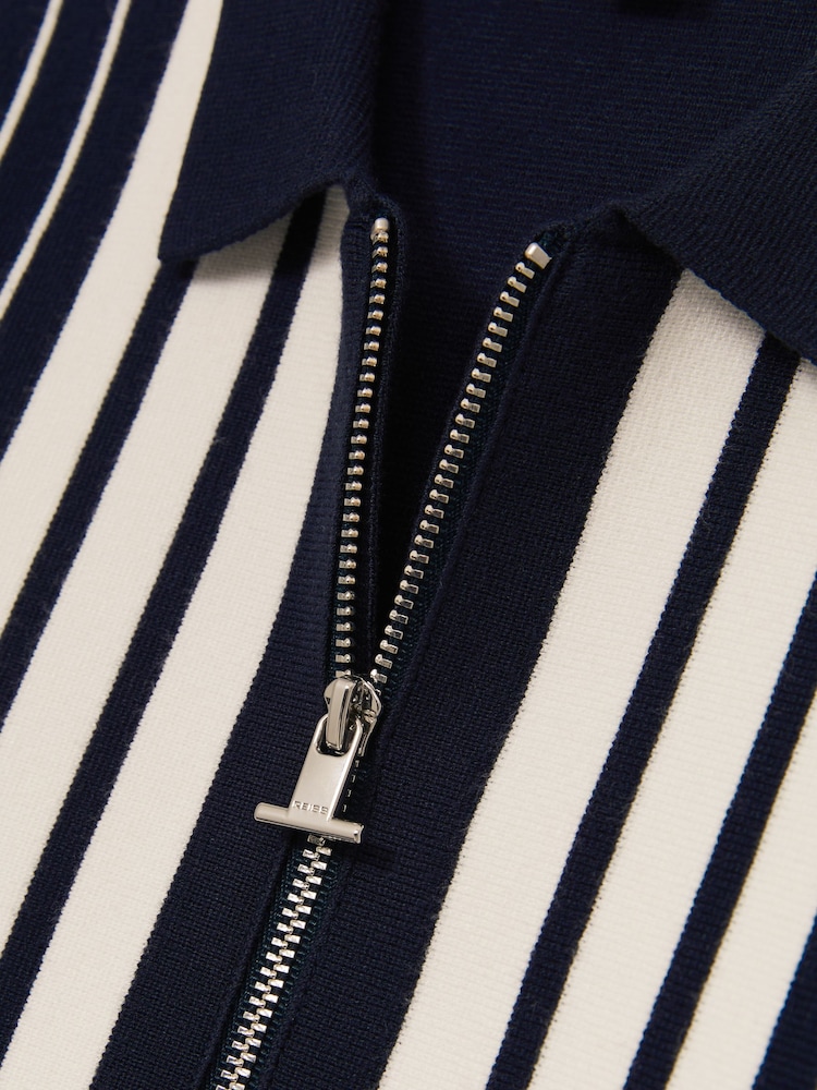 Reiss Navy/White Ambient 3-9 yrs Striped Zip-Through Knit Overshirt - Image 5 of 5