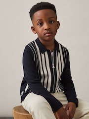 Reiss Navy/White Ambient 9-13 yrs Striped Zip-Through Knit Overshirt - Image 3 of 5