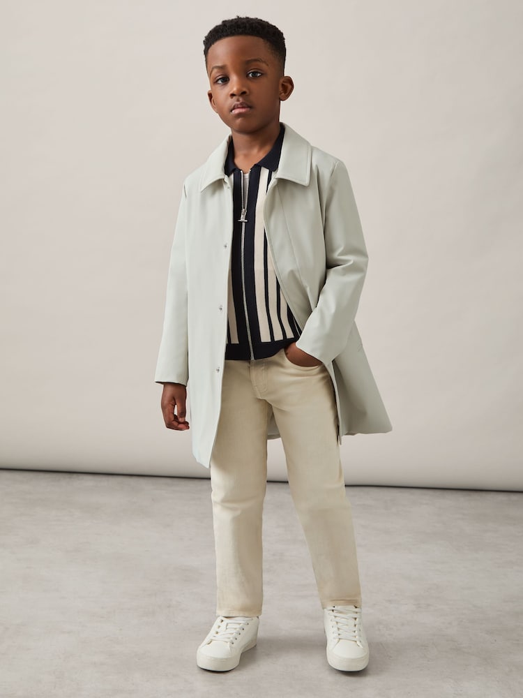 Reiss Navy/White Ambient 9-13 yrs Striped Zip-Through Knit Overshirt - Image 4 of 5
