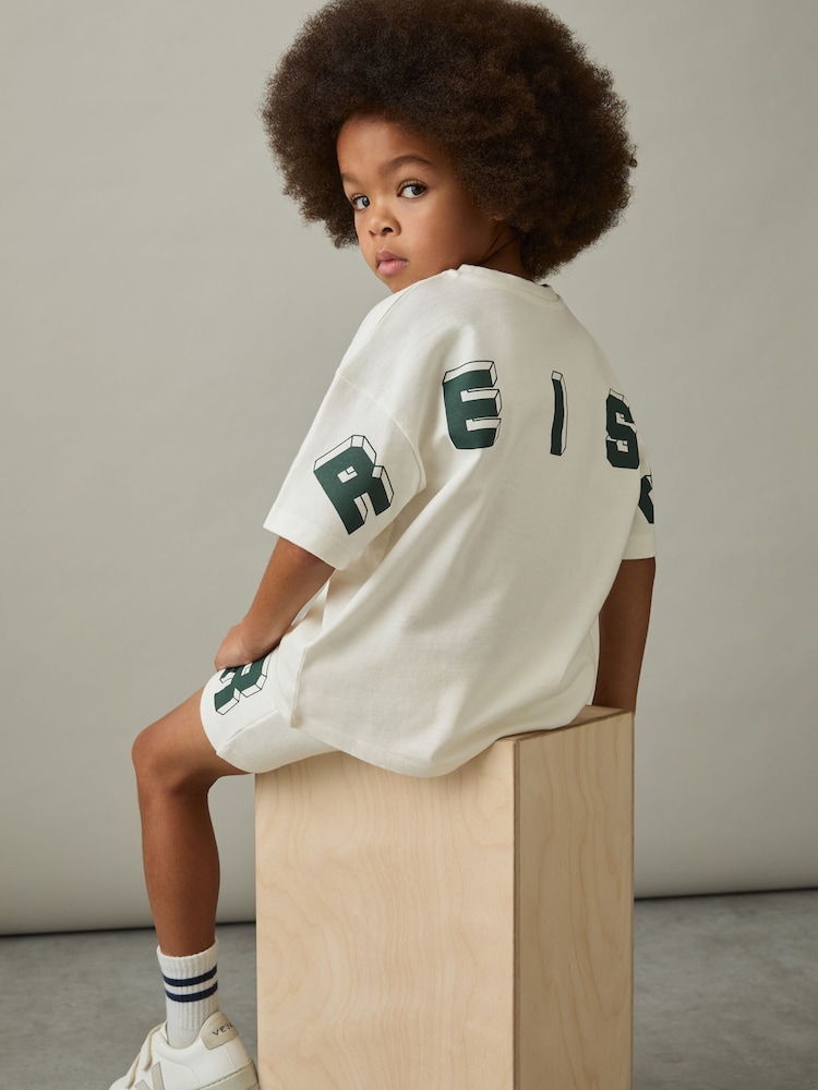 Reiss Off White/Green Manny 13-14 yrs Cotton Block-Logo Oversized T-Shirt - Image 2 of 4