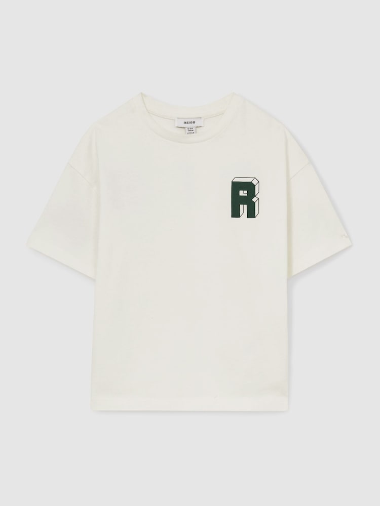 Blanco roto/ Verde - Reiss Manny Cotton Block-Logo Oversized T-Shirt - Imagen 2 de 4