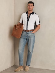 Reiss White/Navy Dunwich Colourblock Tipped Knit Shirt - Image 3 of 6