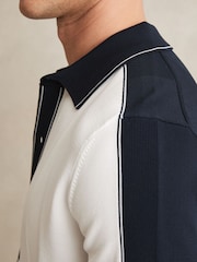 Reiss White/Navy Dunwich Colourblock Tipped Knit Shirt - Image 4 of 6