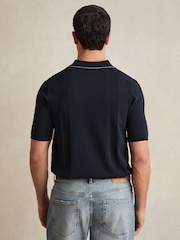 Reiss White/Navy Dunwich Colourblock Tipped Knit Shirt - Image 5 of 6