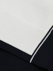 Reiss White/Navy Dunwich Colourblock Tipped Knit Shirt - Image 6 of 6