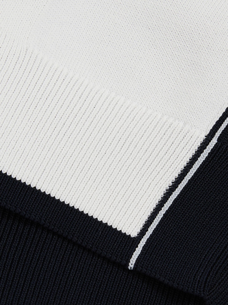 Reiss White/Navy Dunwich Colourblock Tipped Knit Shirt - Image 6 of 6