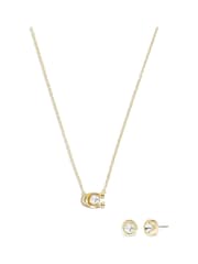 COACH Gold Tone Signature Necklace and Earrings Set - Image 1 of 4