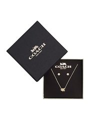 COACH Gold Tone Signature Necklace and Earrings Set - Image 4 of 4