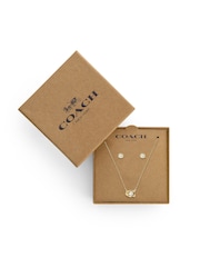 COACH Gold Tone Signature Necklace and Earrings Set - Image 5 of 5