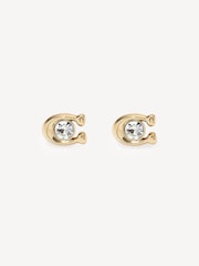 COACH Gold Tone Signature Stone Stud Earrings - Image 1 of 2