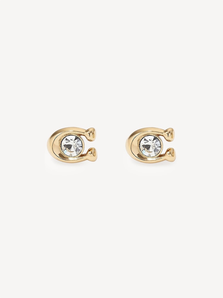 COACH Gold Tone Signature Stone Stud Earrings - Image 1 of 2