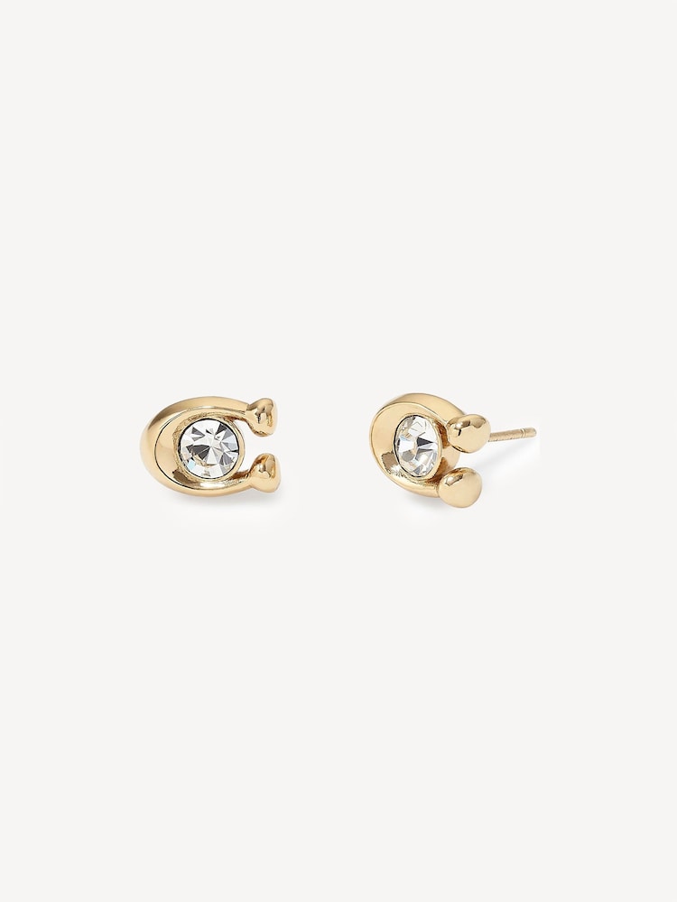 COACH Gold Tone Signature Stone Stud Earrings - Image 2 of 2