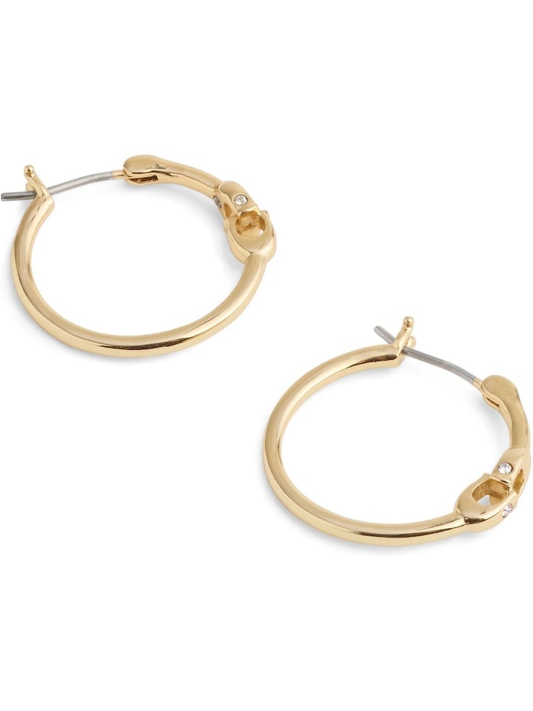 COACH Gold Tone Signature Hoop Earrings - Image 2 of 4