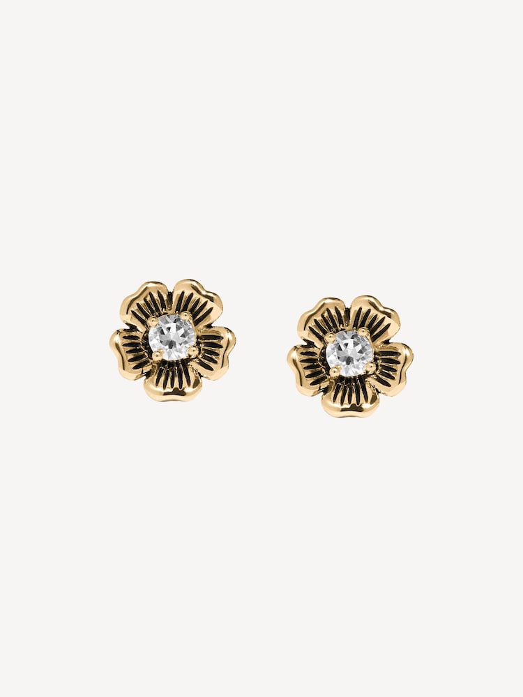 COACH Gold Tone Signature Tea Rose Stud Earrings - Image 1 of 3 COACH Gold Tone Signature Tea Rose Stud Earrings - Image 1 of 3