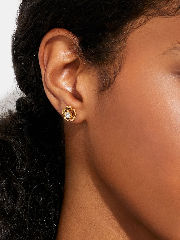 COACH Gold Tone Signature Tea Rose Stud Earrings - Image 3 of 3