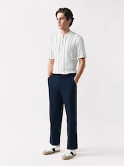 White/Black Regular Fit Short Sleeve Vertical Stripe Knit Quarter Zip Polo Shirt - Image 2 of 7