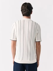 White/Black Regular Fit Short Sleeve Vertical Stripe Knit Quarter Zip Polo Shirt - Image 3 of 7
